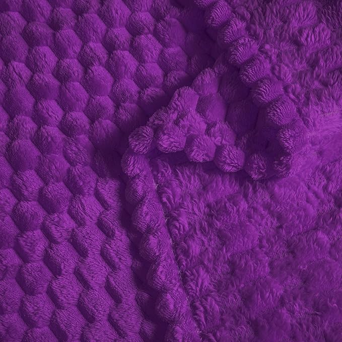 Vessia Flannel Fleece Throw Blanket(50x70 inch), 3D Jacquard Purple Fuzzy and Warm Blanket for Couch,Sofa,Bed,Chair, 300GSM Super Soft Touch Cozy Lightweight Throw for All-Season Home Decor