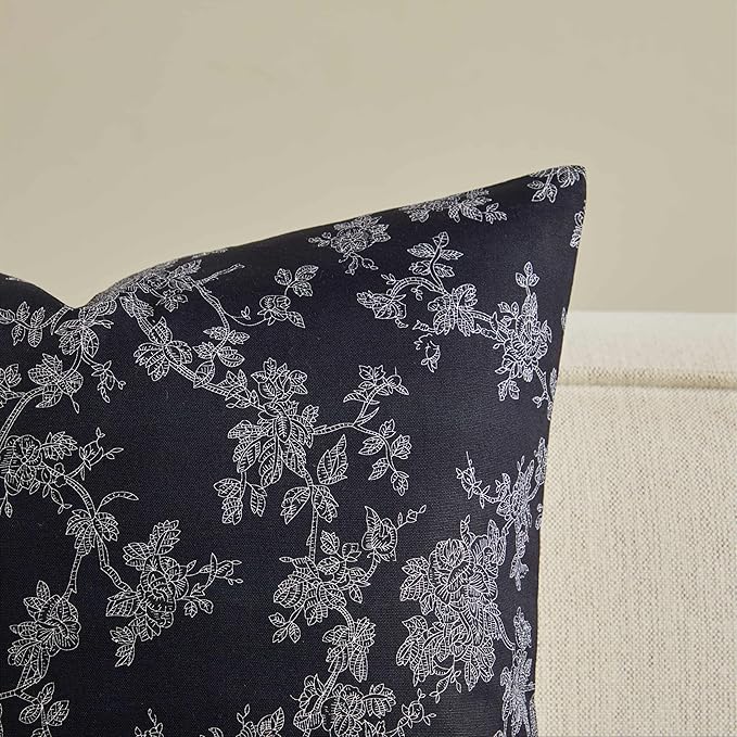100% Cotton French Pastoral Throw Pillow Covers Set of 2, 20x20 Inch Background/Black Farmhouse Decorative Cushion Covers for Sofa Bed Living Room Home Decor