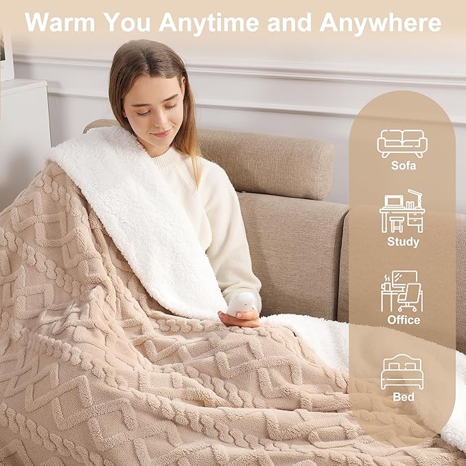 Heated Blanket Queen Size Electric Blanket - 84"x90" Washable Dual Control Heated Blankets for Bed with Fast Heating & Overheat Protection, 5 Heating Levels and 10 Hours Auto-off, Great Gifts (Beige)