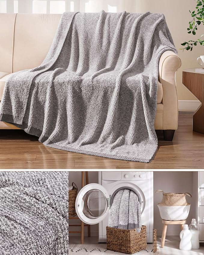 Super Soft Throw Blanket 60 x 80 Inches, Half Side Plush Fuzzy Blanket for Couch, Sofa, Bed & Chair, Warm Cozy Lightweight Knit Blanket for Fall & Winter