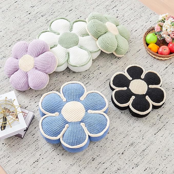 Kcvvcr Flower Pillow, Soft Flower Decorative Throw Pillow, Cute Daisy Flower Shaped Seating Floor Cushion Room Décor Plush Pillows for Sofa Couch Bed (13.7 Inch, White)