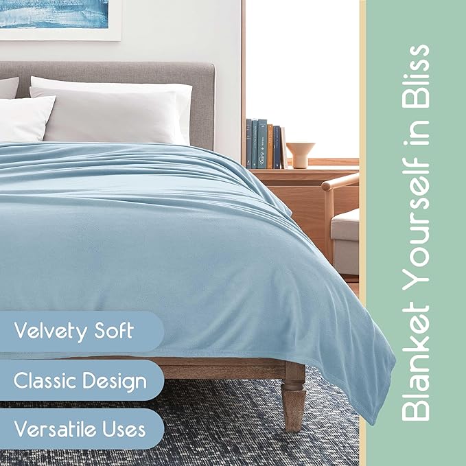 King Size Microfleece Blanket | Fleece Bed Blanket | All-Season Comfort| Supersoft Lightweight Throw Blanket | Plush Throw Blanket for Bed Couch or Sofa | Travel Blanket | Pet-Friendly | Blue