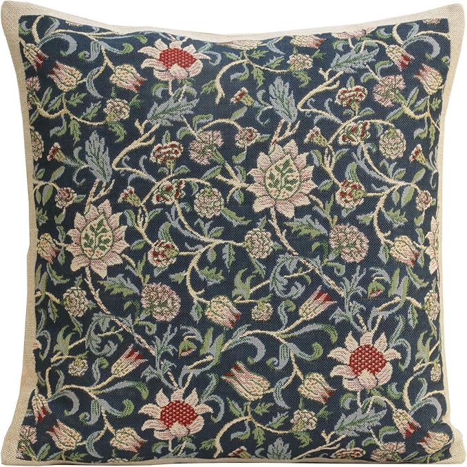 Charlotte Home Furnishings Throw Pillow Covers 16x16 in Blue Flowers Decorative Couch Pillow Cover Boho Decor European Tapestry Cushion Cases Living Room Cozy Home Decor Jacquard Woven Soft Cotton