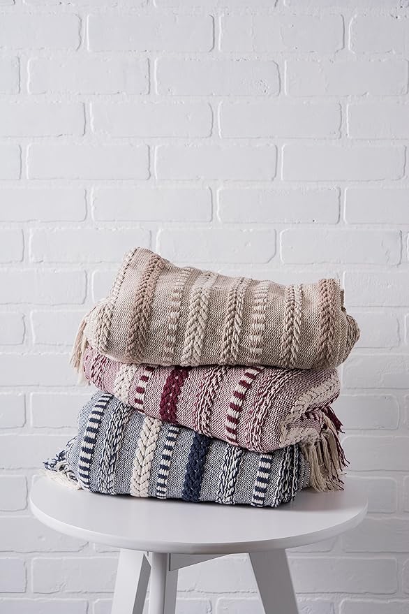 DII Braided Striped Decorative Throw Blanket, 50x60, Navy
