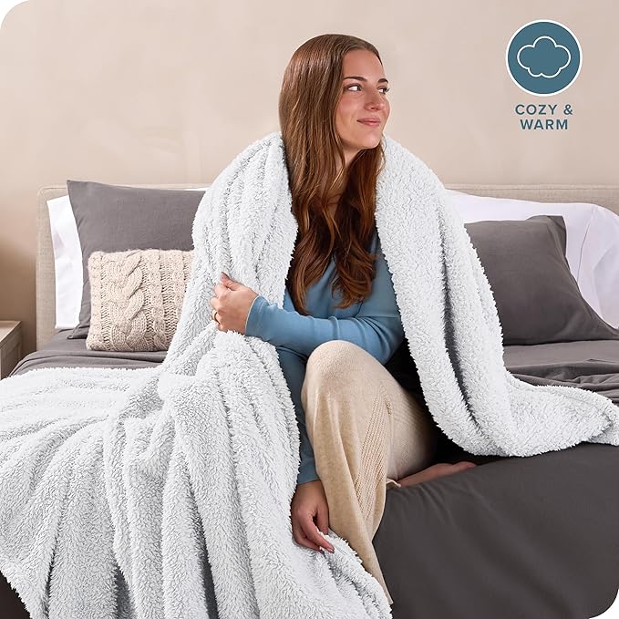 Bare Home Faux Shearling Blanket - Blanket for Bed, Sofa, Couch, Camping, Travel, and Gifts - Warm & Lightweight Throw - Fluffy & Soft (Twin/Twin XL, Solid White)