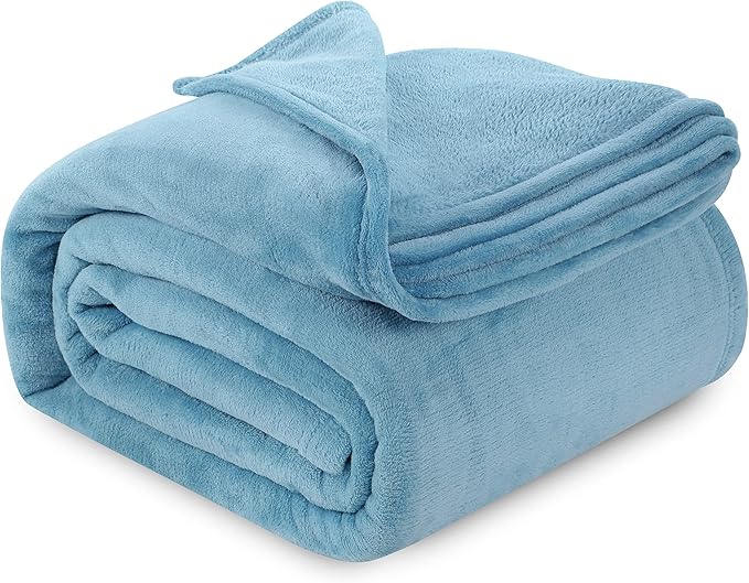 Utopia Bedding Washed Blue Fleece Blanket Queen Size Lightweight Fuzzy Soft Anti-Static Microfiber Bed Blanket (90x90 Inch)