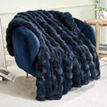 JONIYEAR Soft Fuzzy Bubble Faux Rabbit Fur Throw Blanket for Couch 50" x 60", Reversible Textured Fluffy Warm Thick Blanket for Winter,Luxury Cozy Puffy Shaggy Comfy Furry Blankets for Sofa, Navy Blue