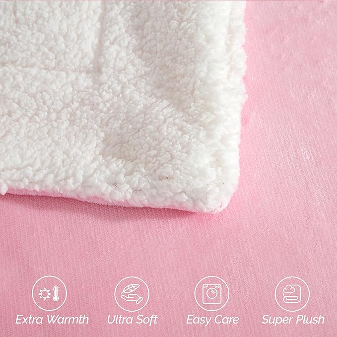 Elegant Comfort Ultra Soft Reversible Flannel Sherpa Blanket - Cozy Silky Fleece Throw for Couch, Bed - Plush Fuzzy Warm Winter Blanket for Gift, Queen, Light Pink