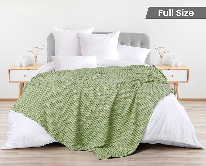 Utopia Bedding Sage Green 100% Cotton Waffle Blanket 300 GSM [Full - 90x84 Inch] Soft Lightweight Breathable Bed Blanket for All Season