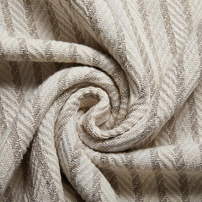 Americanflat 50x60 Throw Blanket - Soft and Breathable Cotton Throw Blanket for Couch, Bed, Chair - Decorative Blankets Perfect for Home, Office, or Outdoor Use - Cream and Beige Pinstripe Design