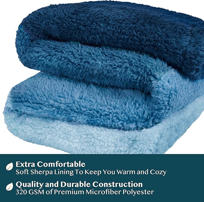 PAVILIA Fluffy Sherpa Throw Blanket Ombre | Gradient Plush, Soft, Fuzzy, Decorative Accent Throw Blanket for Couch Sofa Twin Bed | Cozy Warm Decorative Furry Faux Fur Blanket, 60x80 Inches Sea Blue