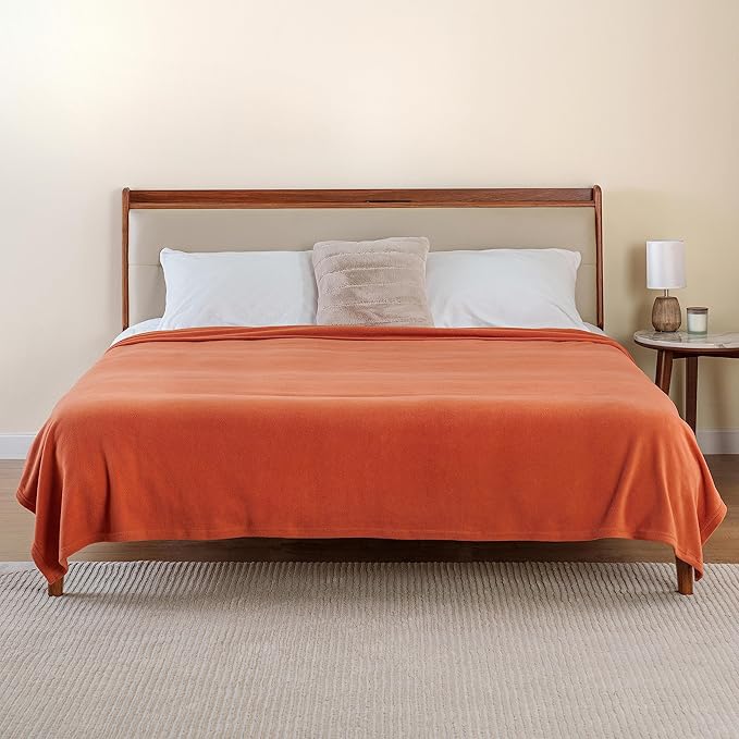 Berkshire Blanket Microfleece King Size Bed Blanket Amberglow Orange,Lightweight Soft Breathable Plush Micro Fleece Blanket for Bed Couch Sofa,90x108 Inches