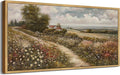 SHENIFY Vintage Landscape Framed Wall Art Rustic Countryside Wildflower Field Farmhouse Decor Retro Meadow with Flowers Painting for Hallway Bedroom Dining Room - 20x40in Natural Framed