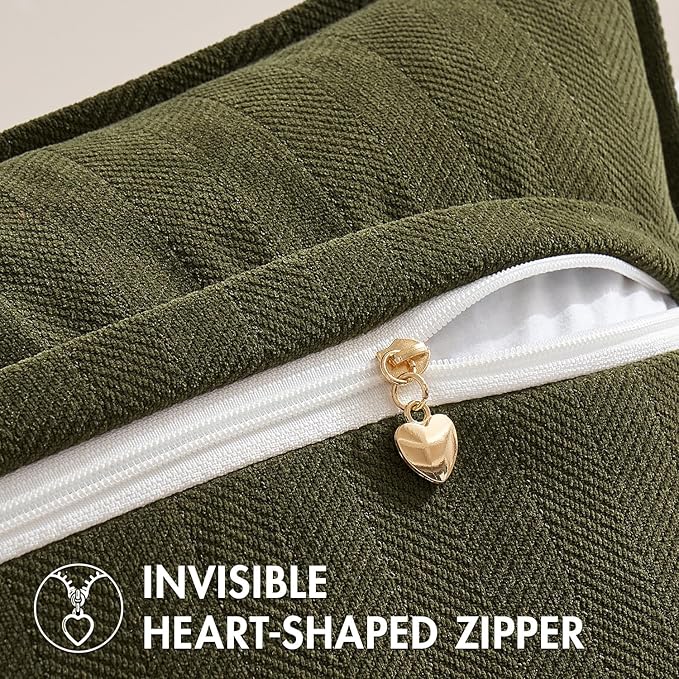 MIULEE Pack of 2 Olive Green Decorative Pillow Covers 18x18 Inch Soft Chenille Luxurious Couch Throw Pillows Farmhouse Cushion Covers with Elegant Design for Sofa Bedroom Living Room Home Decor