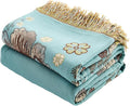 Boho Throw Blanket 80" x 90", 100% Organic Cotton Breathable Skin-Friendly Ultra Soft Bed Quilt Blue Throw - Floral Rustic Decor Luxury Reversible Blanket for Sofa Couch Chair and Gift,