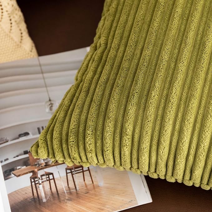 UGASA Plush Velvet Corduroy Throw Euro Pillow Sham Cushion Cover for Bed, 2 Pcs, 26" x 26" (66 x 66 cm), Green