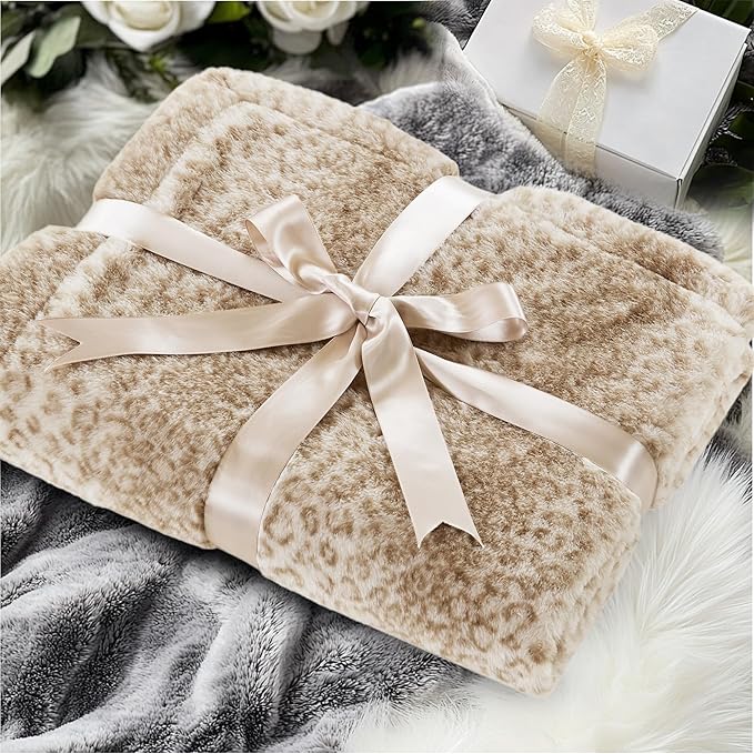 Madison Park Zuri Soft Plush Luxury Oversized Faux Fur Throw Animal Stripes Design, Faux Mink On The Reverse, Modern All Seasons Blanket for Bed, Sofa Couch, Office, Leopard, 60x70