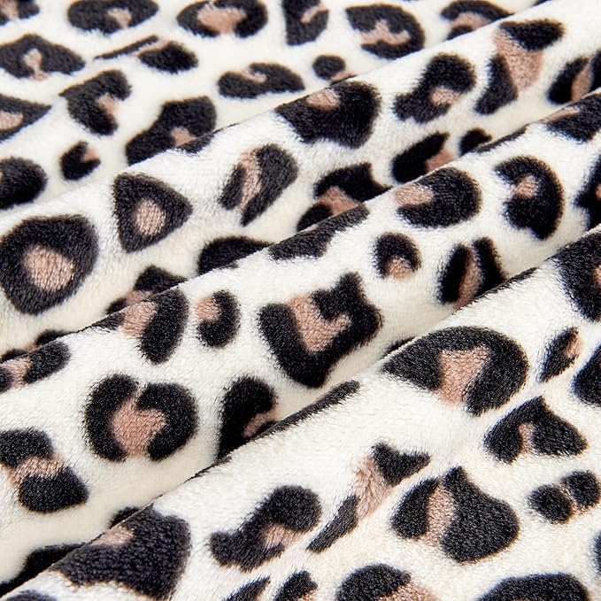 Leopard Print Blanket Fleece Throw for Bed Sofa Travel and Camping, Super Soft Cozy Fluffy Plush Cheetah Print Blanket for All Seasons 50"x60" (Cream)