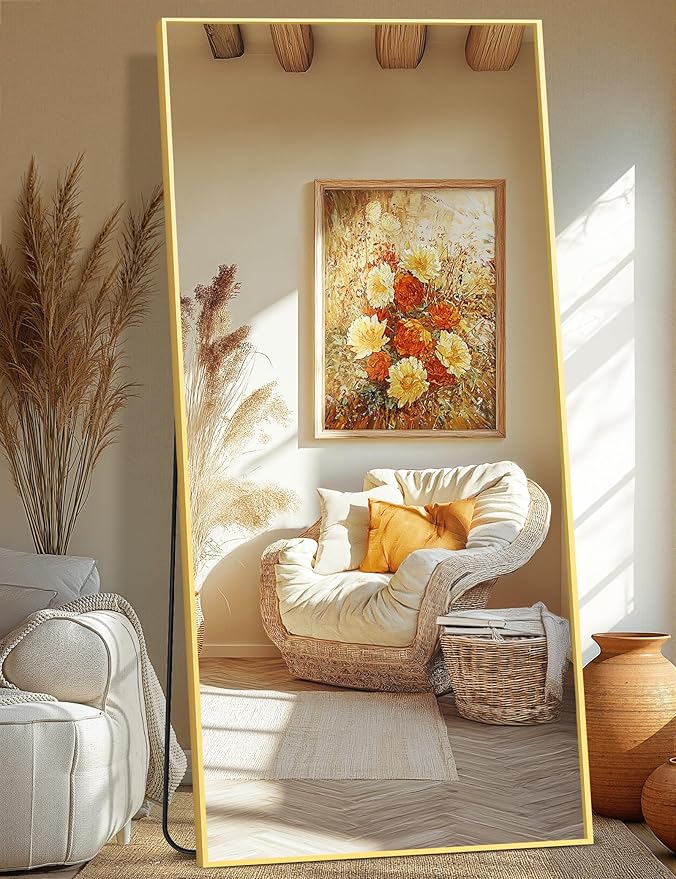 Full Length Mirror, 75"x35" Rectangle Standing Floor Full Body Mirror for Wall with Aluminum Alloy Frame for Bedroom, Living Room, Dressing Room(Gold)