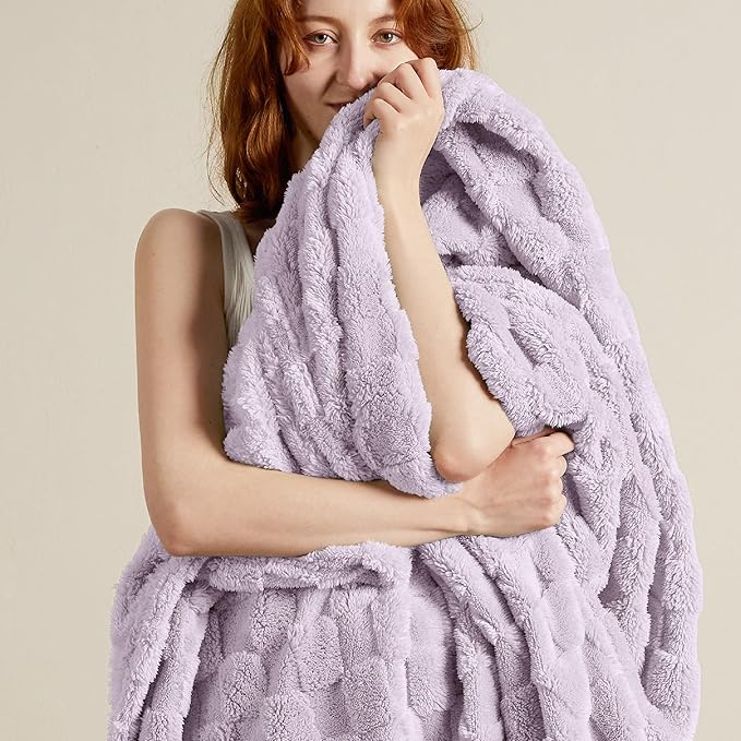 Bedsure GentleSoft Lavender Purple Throw Blanket for Couch Bed, Checkered Fleece Soft Cozy, Cute Throw for Bedroom Home Decor Gifts for Women Men Girls,Lavender Fog, 50x60 Inches