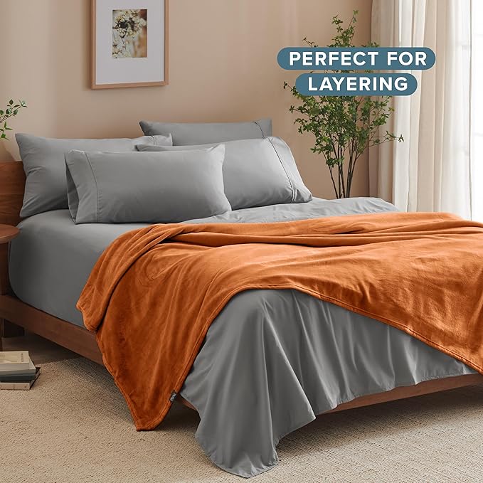 Bare Home Fleece Blanket - Full/Queen - Ultra-Soft Lightweight for Bed, Sofa, and Couch - Luxury Microplush - Cozy Warm Blanket (Full/Queen, Sienna)