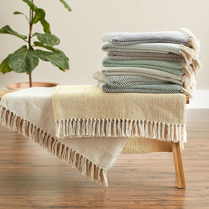 DII Chevron Throw Collection Handloomed Cotton, 50x60, Off-White