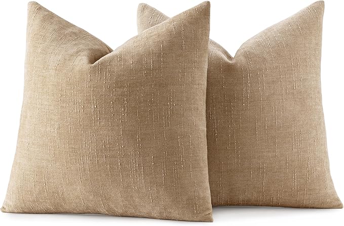 MIULEE Pack of 2 Decorative Throw Pillow Covers Soft Chenille Throw Pillows Solid Textured Cushion Covers for Couch Sofa Bedroom Living Room 18x18 Inch,Starfish Khaki Camel
