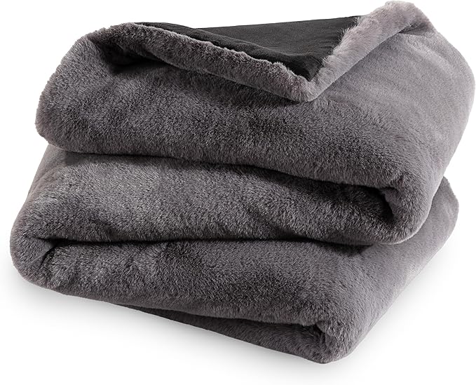 Bare Home Faux Fur Blanket - Ultra-Soft Luxurious - Cozy Warm Throw for Couch, Sofa, Chair, Bed - Fuzzy Fluffy Super Soft - Decorative Bed Blanket, 60x47 inches (Throw, Dark Grey)