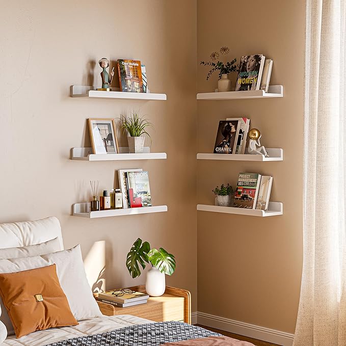 16’’White Floating Shelves for Wall with Anti-Crash Design Set of 6,Nursery Book Shelves for Room Decor/Storage/Display,Hanging Wall Shelves for Bedroom, Bathroom, Living Room,Kids Room