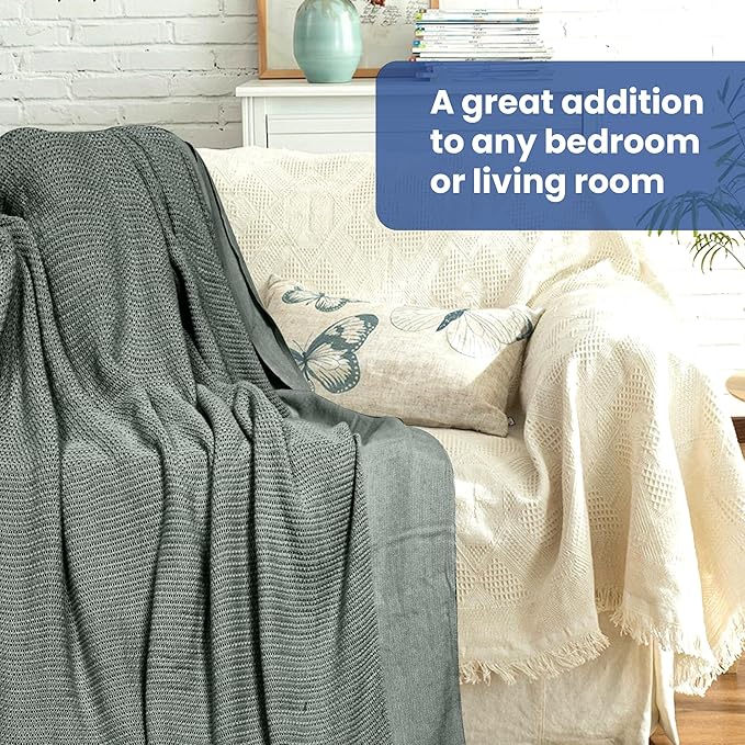 Linteum Textile Supply Leno Weave Charcoal Grey Blanket, Twin 100% Cotton, Lightweight, Warm, Fluffy, Premium and Durable Soft & Cozy Bed Blanket for Home, Couch, Sofa & Dorm, All Season Throw [66x90]