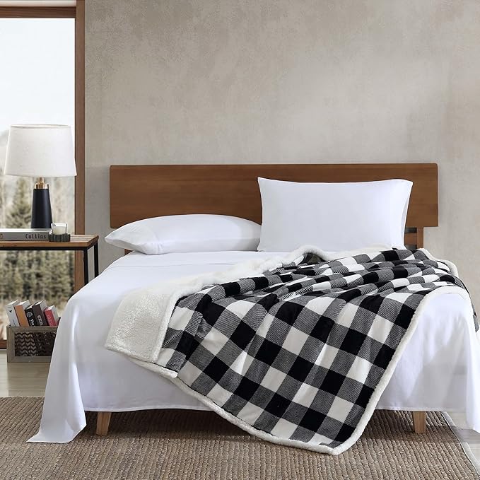 Eddie Bauer - Blanket, Super Soft Reversible Sherpa & Brushed Fleece Bedding, Throw Blankets for Couch, Ideal for Lounging (Cabin Plaid Black)