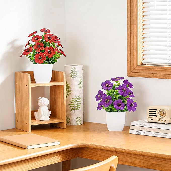 Der Rose 4 Pack Small Fake Plants Spring Artificial Flowers with Fragrance Faux Plants Indoor for Farmhouse Bathroom Office Desk Decor