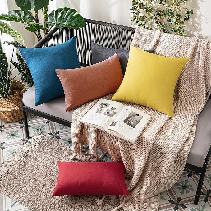 MIULEE Pack of 2 Decorative Outdoor Solid Waterproof Throw Pillow Covers Faux Linen Garden Farmhouse Cushion Cases for Summer Patio Tent Balcony Couch Sofa 20x20 Inch Rust