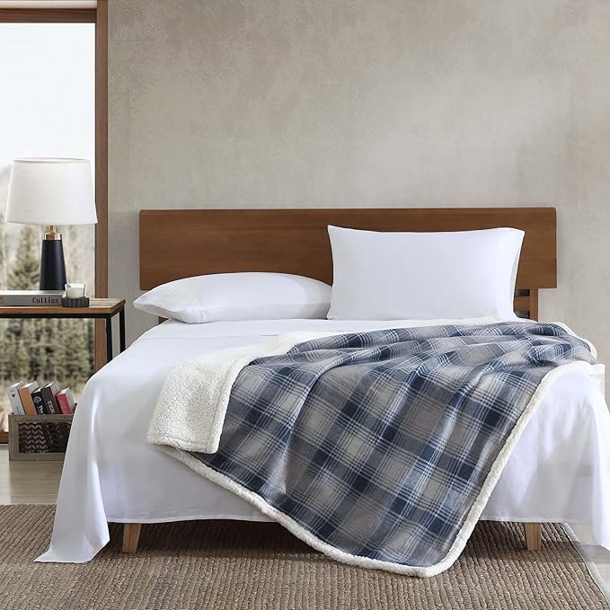 Eddie Bauer - Blanket, Super Soft Reversible Sherpa & Brushed Fleece Bedding, Ideal Throw Blankets for Couch, Plaid Home Design (Nordic Midnight)