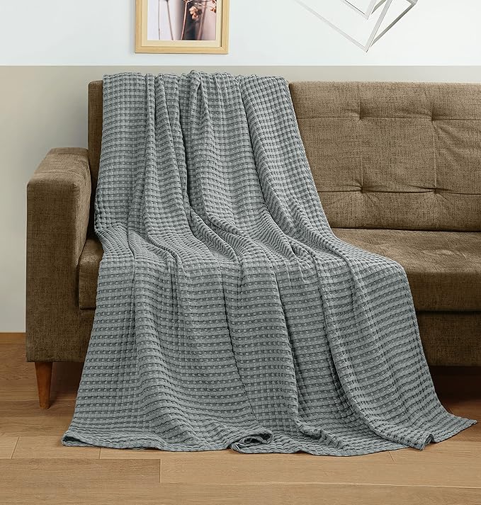 Utopia Bedding Cool Grey 100% Cotton Waffle Blanket 300 GSM [Throw - 50x60 Inch] Soft Lightweight Breathable Bed Blanket for All Season