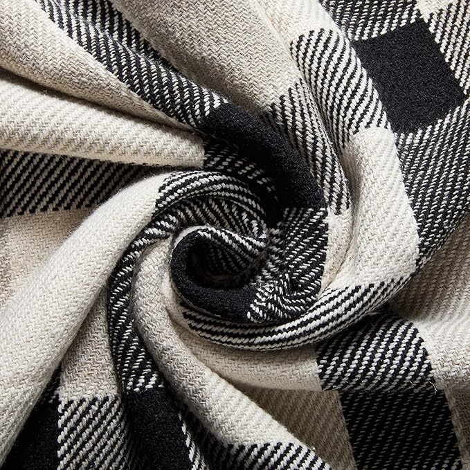 Americanflat 50x60 Throw Blanket - Soft and Breathable Cotton Throw Blanket for Couch, Bed, Chair - Decorative Blankets Perfect for Home, Office, or Outdoor Use - Black, Cream and Beige Plaid Design