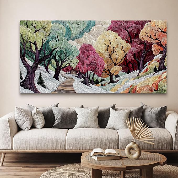 TAIJXAGSG Boho Wall Art Prints Colorful Tree Picture Canvas Art Wall Decor Artwork Abstract Art Canvas Prints Painting Nature For Living Room Bedroom Office Home Aesthetic Wall Decor 29" X 58"