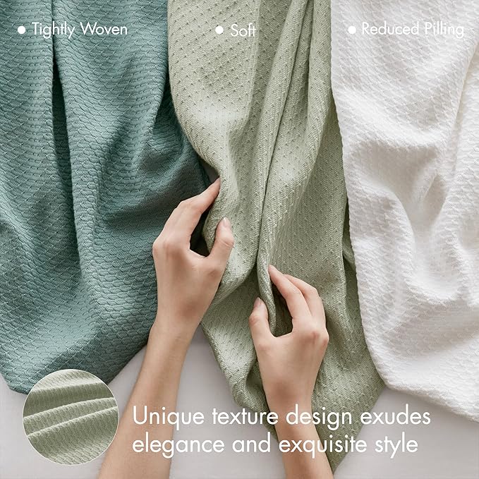Madison Park 100% Egyptian Cotton Lightweight Summer Blanket, Breathable Waffle Knit Design, Soft Cozy All-Season Throw for Bed, Couch or Sofa, Sage Green King Size (108"x90")