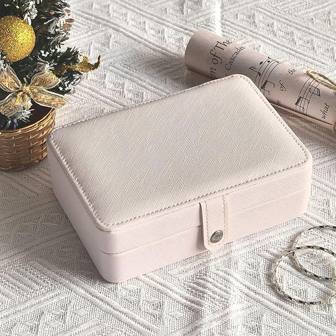 Travel Jewelry Organizer Box, Small Jewelry Box Organizer with Necklace Hooks Ring Slots and Removable Dividers for Storage and Organization