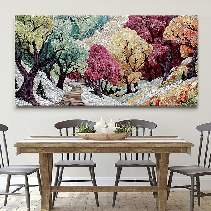 TAIJXAGSG Boho Wall Art Prints Colorful Tree Picture Canvas Art Wall Decor Artwork Abstract Art Canvas Prints Painting Nature For Living Room Bedroom Office Home Aesthetic Wall Decor 29" X 58"