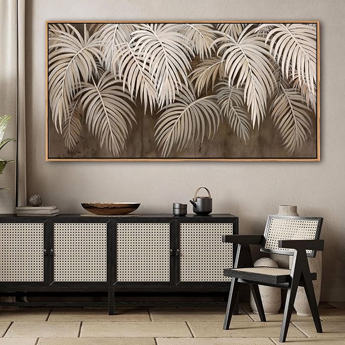 Boho Wall Art - Modern Minimalist Brown Canvas Artwork,Neutral Pictures for Living Room Textured Large Wall Art for Bedroom Wall Decor Framed Paintings 29×58IN