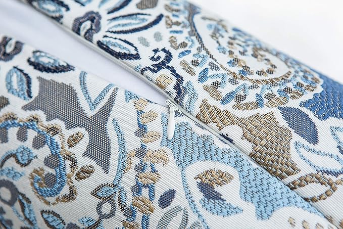 Mika Home Pack of 2 Decorative Accent Throw Pillow Cover Sham Cushion Case,Paisley Pattern,20x20 Inches,Blue Brown Cream Multicolor