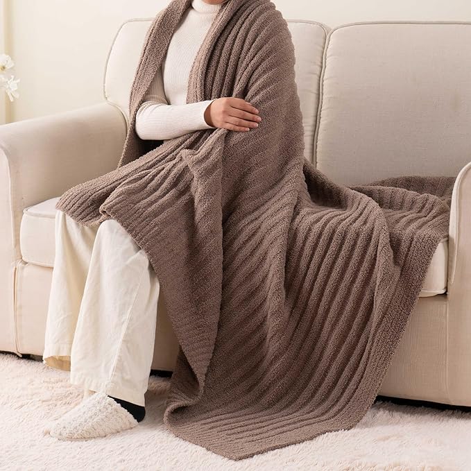 BATTILO Fluffy Soft Throw Blanket for Couch, Knit Fuzzy Plush Camel Throw Blankets, Cozy Warm Lightweight Blanket for Bed, Sofa, Home Decor, 50"x60"