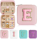 Parima Gifts for Friends Sister - Travel Must Have Jewelry Organizer Case Gift for Women Girls Jewelry Box | Graduation Gifts for Friends Female | Travel Essential - Letter E, Pink