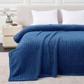 Soft Cozy Fuzzy Fleece Queen Size Blanket, Waffle Navy Blue, 90x90 Inches – Lightweight, Fluffy, and Warm 3D Jacquard All-Season Blanket for Bed, Couch, Sofa, Camping, and Travel