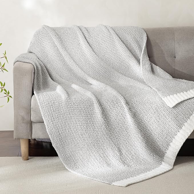 Whale Flotilla Knit Throw Blanket, Ultra Soft Warm Reversible Cozy Decorative Blankets for Couch Sofa and Bed, 50x60 Inch, Grey