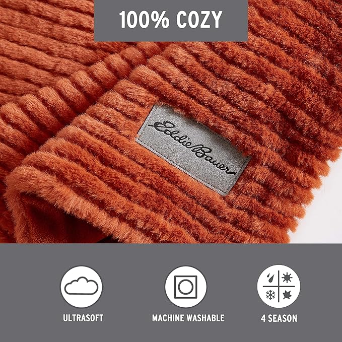 Eddie Bauer - Throw Blanket, Ultra-Soft Sherpa & Reversible Bedding for Year Round Comfort, Throw Blanket for Couch or Bed (Textured Solid Orange, 50" x 60")
