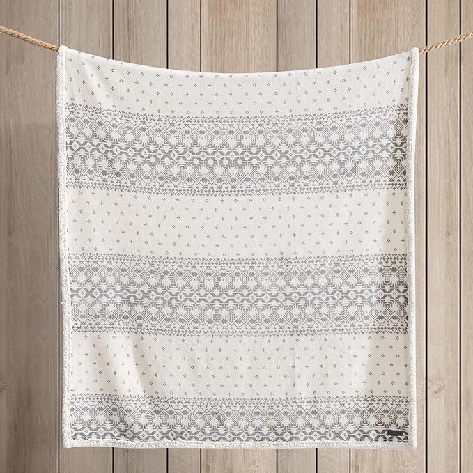 Eddie Bauer - Throw Blanket, Brushed Fleece & Plush Sherpa Bedding, Blanket for Couch & Bed (Fair Isle Peak Grey, 50" x 60")