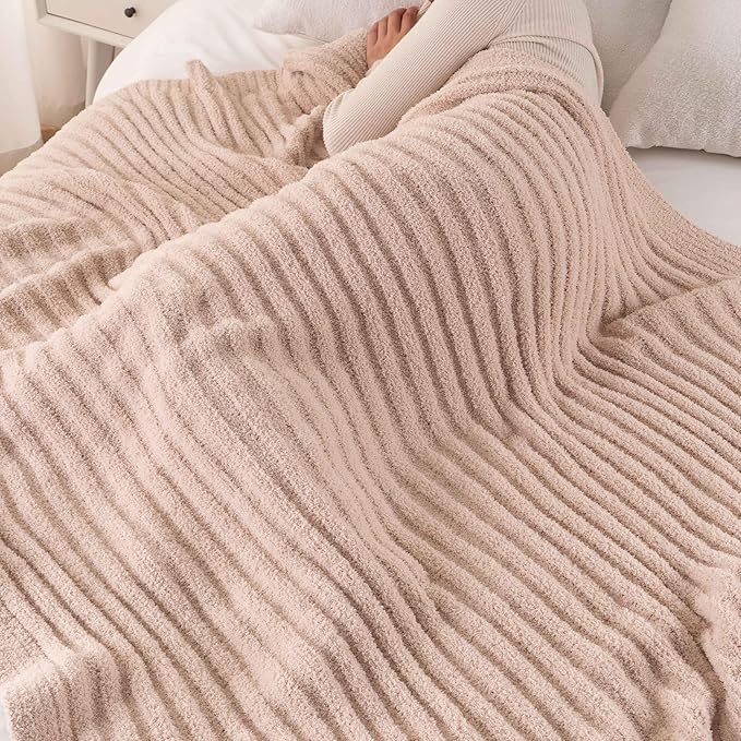 BATTILO Beige Throw Blanket for Couch, Knit Fuzzy Plush Fluffy Soft Netural Blankets, Cozy Warm Lightweight Blanket for Bed, Sofa, Home Decor, 50"x60"