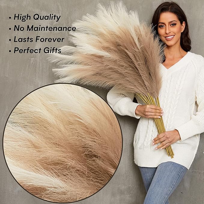 Faux Pampas Grass, 9 PCS 37''/3.1FT Tall Fluffy Fake Pompas Floral, Large Artificial Pompous Grass Branches for Floor Vase Fillers, Boho Farmhouse Room Wedding Decor (Mixed Color)
